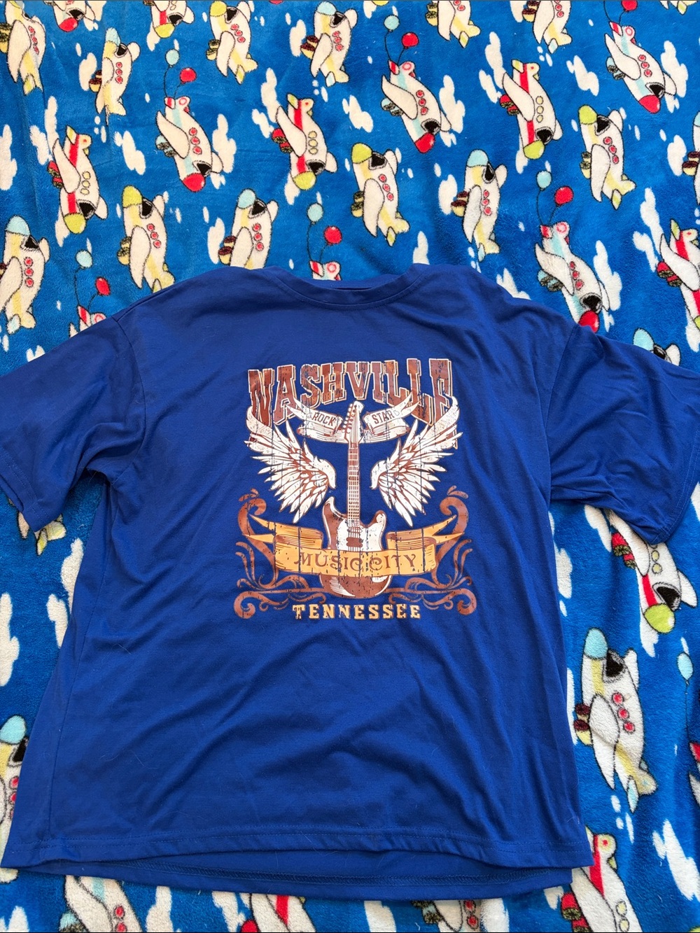 SHEIN Royal Blue Nashville Graphic Tee with Orange-Cream Accents
